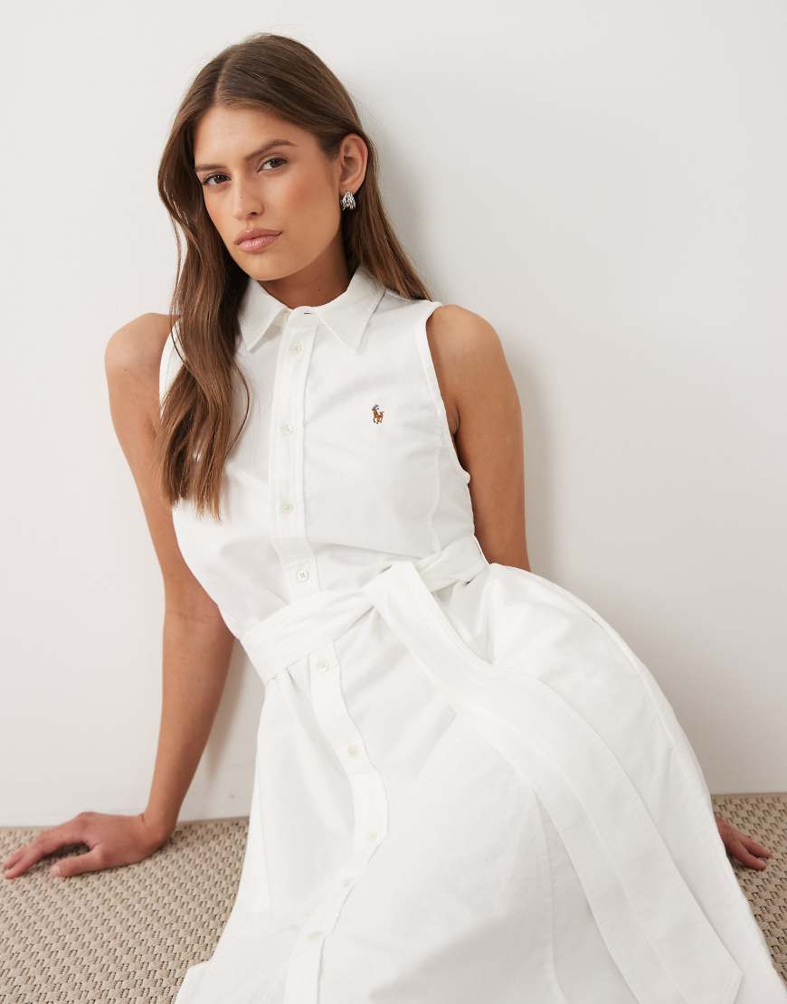 Polo Ralph Lauren woven sleeveless shirt day dress in white | ASOS (Global)