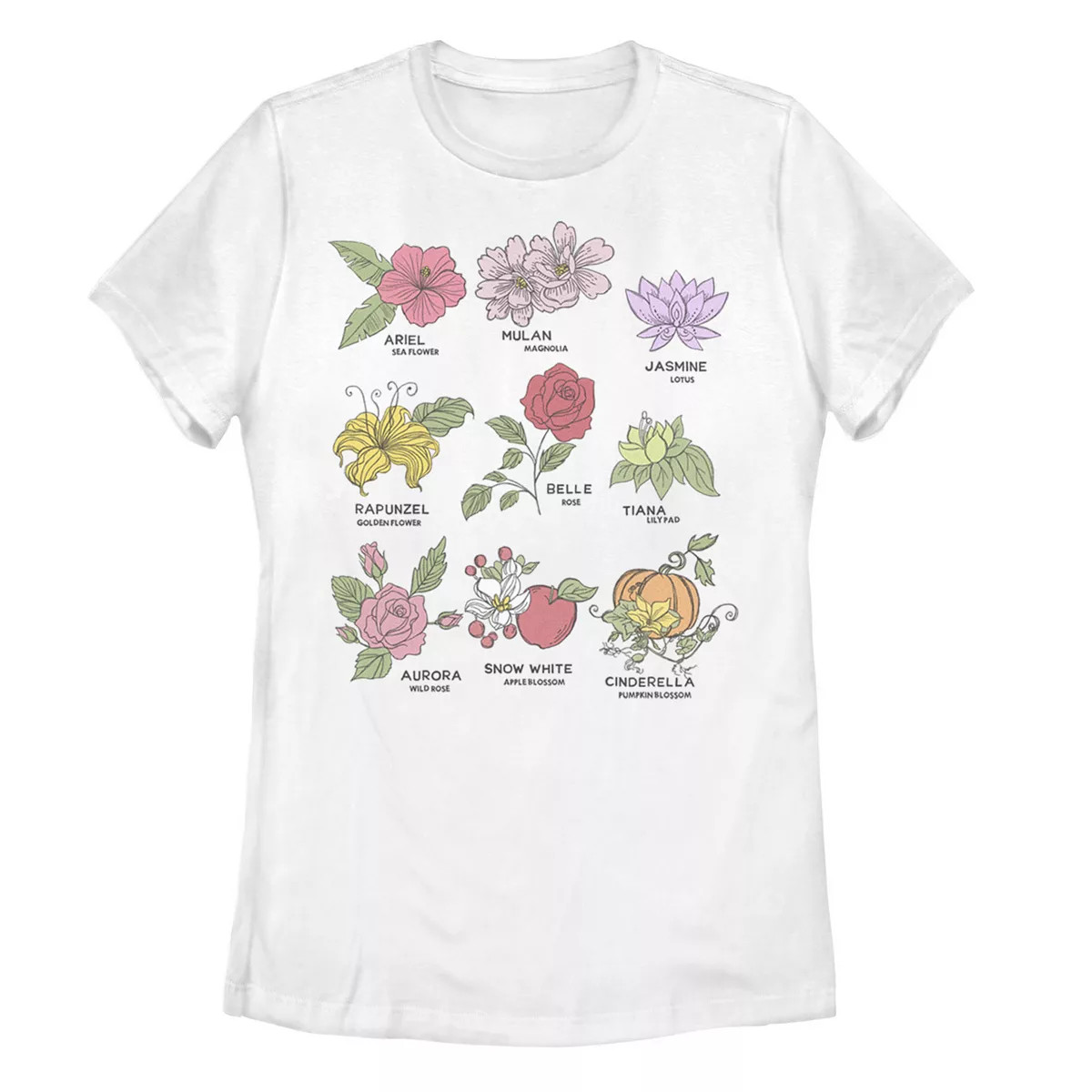 Disney Princesses Juniors' Types Of Flowers Graphic Tee | Kohl's