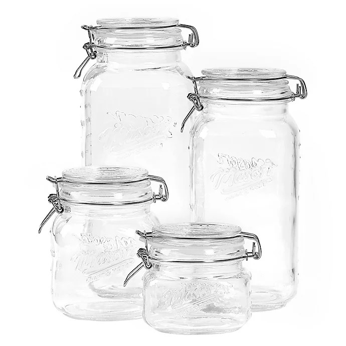 4-Piece Clear Mason Jar Set with Clamp-On Lids | Bed Bath & Beyond | Bed Bath & Beyond