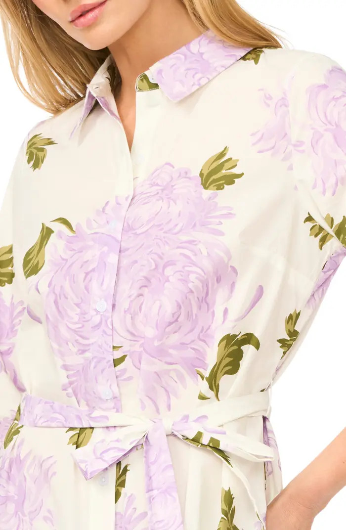 Floral Tie Belt Cotton Mini Shirtdress | Nordstrom