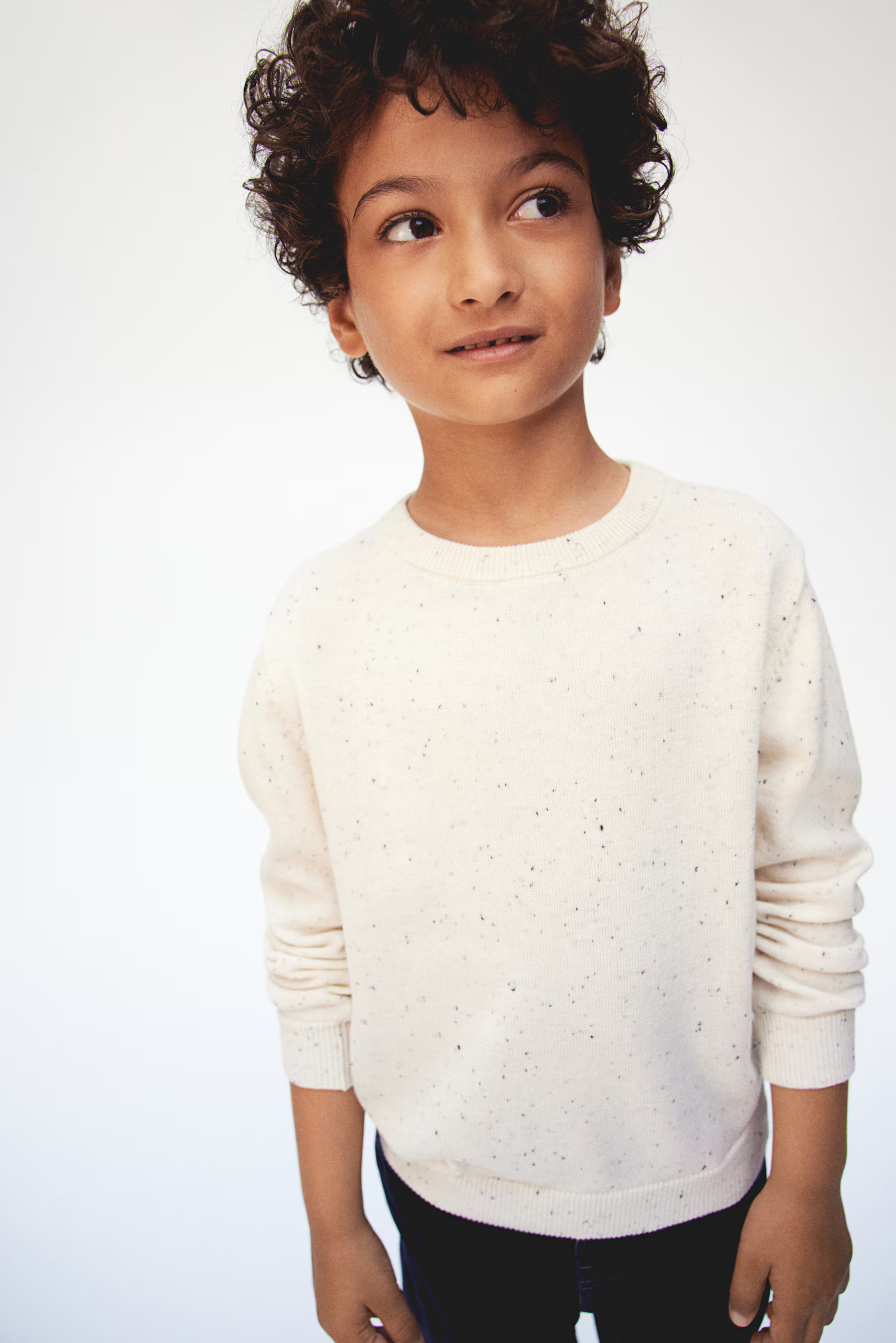 Cotton Sweater - Round Neck - Long sleeve - Cream/dotted - Kids | H&M US | H&M (US + CA)