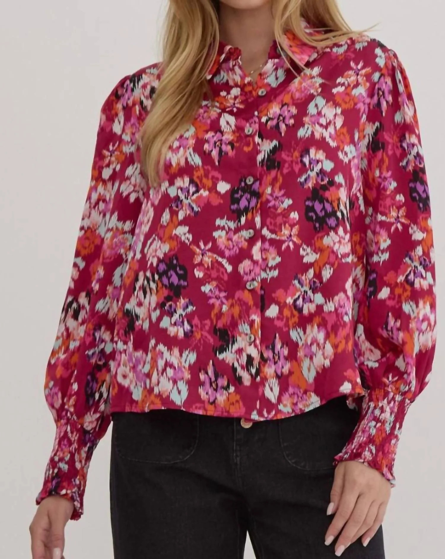 Ruby Long Sleeve Floral Top In Pink | Shop Simon