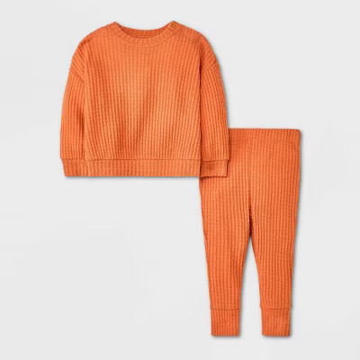 Baby Boys' Long Sleeve Waffle Top & Bottom Set - Cat & Jack™ Dark Orange | Target