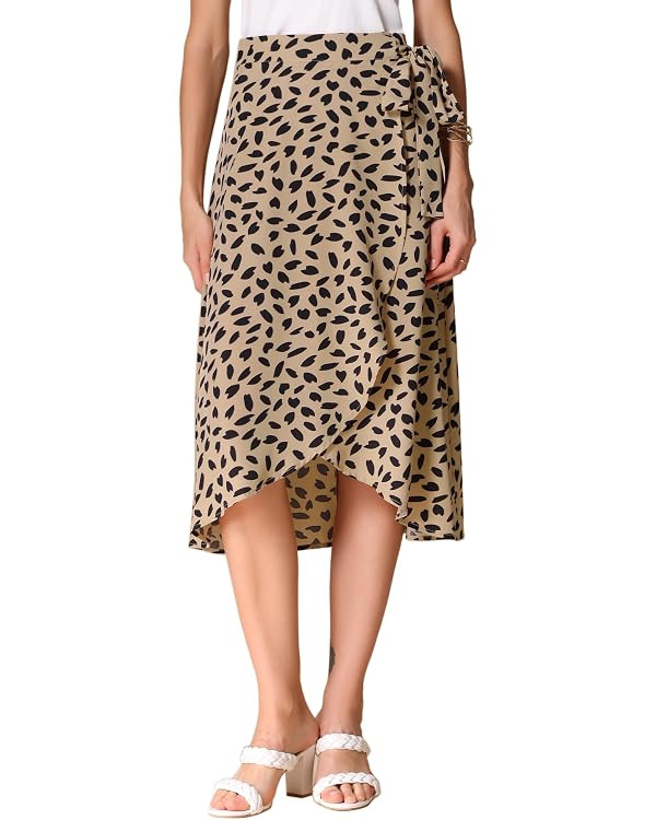 Allegra K Women's Printed Midi Skirt Tie Front Split Floral Wrap Skirts | Amazon (US)