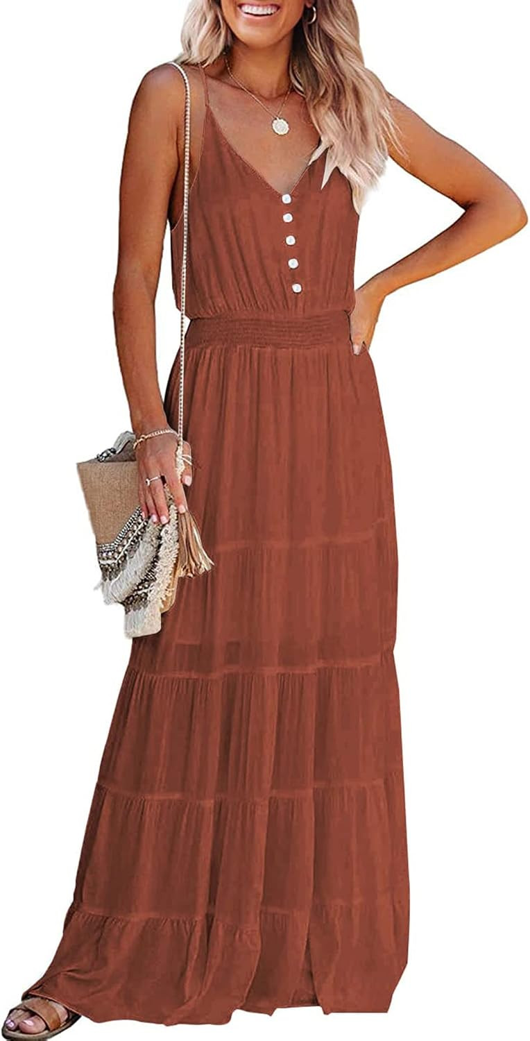 PRETTYGARDEN Women's Spaghetti Strap Summer Maxi Dress | Amazon (US)
