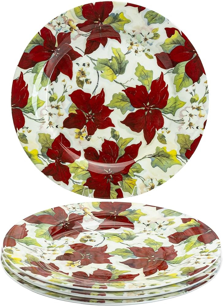 Grace Teaware Poinsettia Floral Bone China Dessert/Salad Plate 7.5-Inch (Set of 4), Red | Amazon (US)