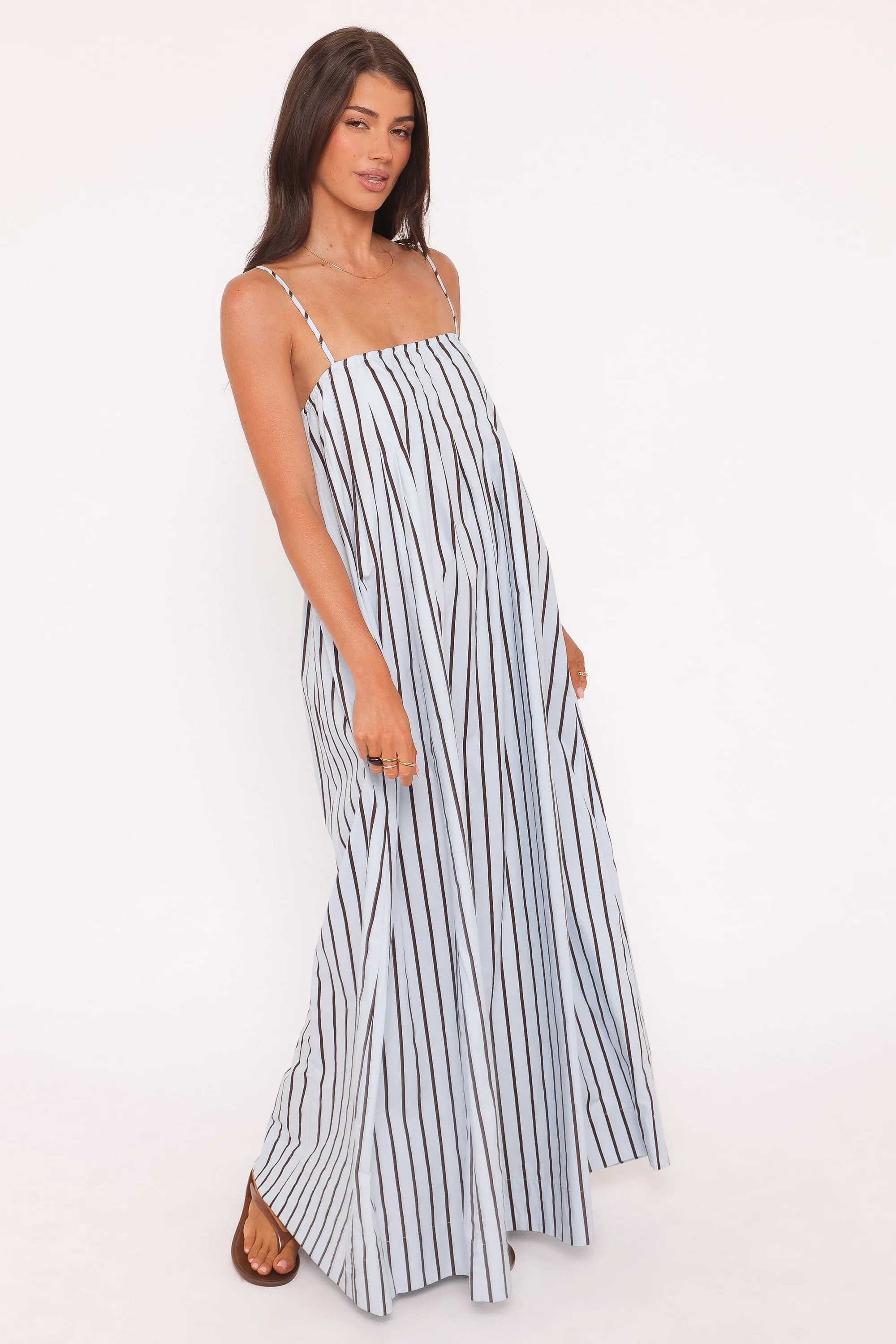 Arletta Maxi Dress - Blue/Brown Stripe | Petal & Pup (US)