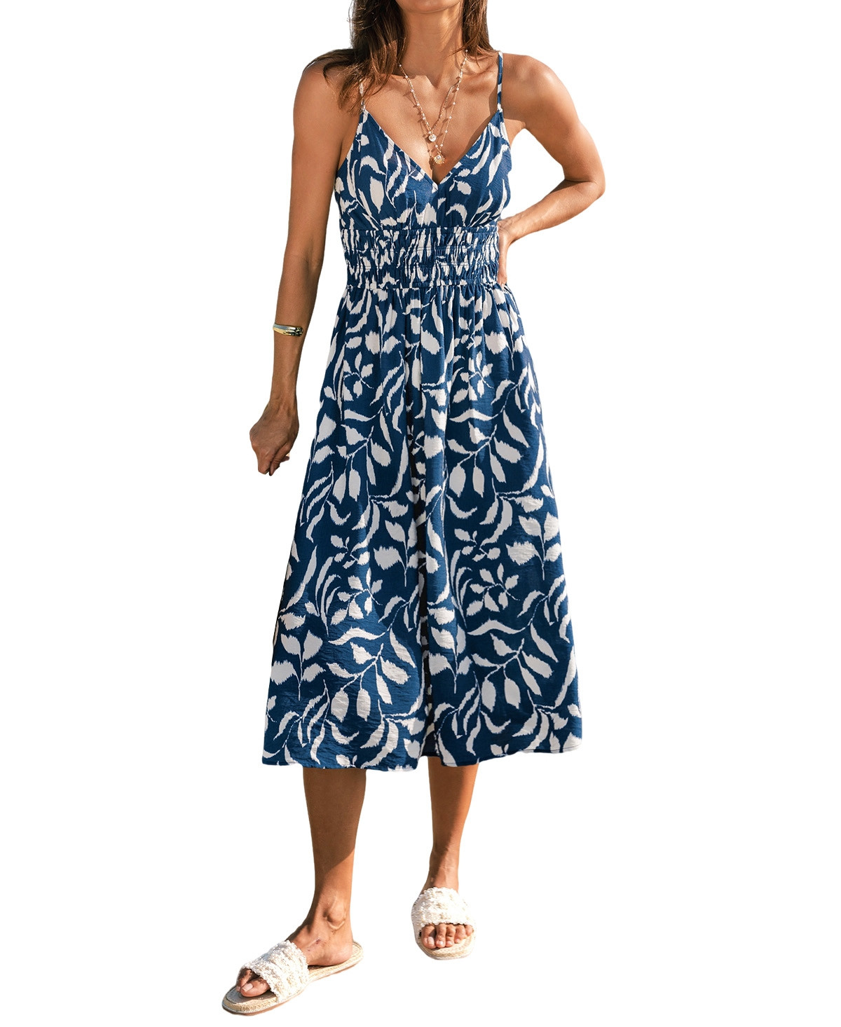 Cupshe Women's Sandy Getaway Tropical Midi Beach Dress - Dark blue | Macy's