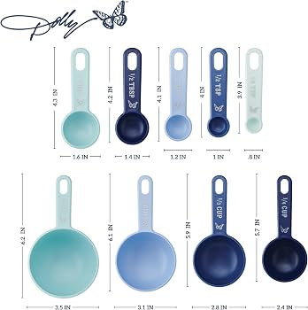 Dolly Parton Measuring Cups and Spoons Set, Blue with Butterfly Accents, Easy-Read Markings, Nest... | Amazon (US)