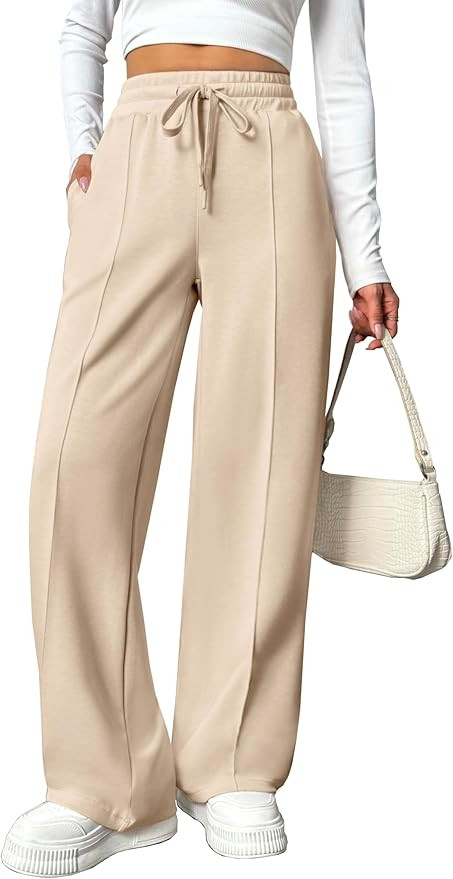 PINSPARK Wide Leg Sweatpants Women High Waisted Baggy Sweat Pants Elastic Elevated Seams Loose Ac... | Amazon (US)