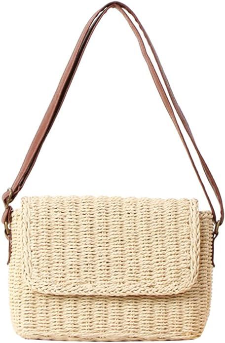 Women Square Lock Crossbody Woven Bag Summer Leisure Straw Woven Bag Shoulder Beach Bag Female Me... | Amazon (US)