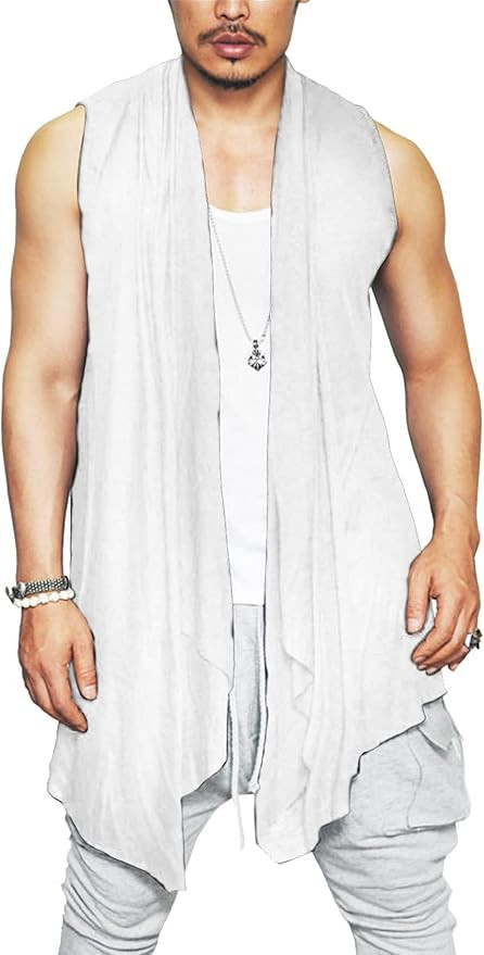 COOFANDY Men's Ruffle Shawl Collar Cardigan Sleeveless Open Front Vest Lightweight Long Length Dr... | Amazon (US)