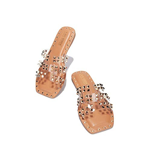Women's Slide Sandals with Gold Spike Studded Design - Open-Toe Summer Slides for Women, Slip-On Comfortable Sandals for Casual Beach, Pool, or Outfits | Lightweight Trendy Footwear (Amisha) | Amazon (US)
