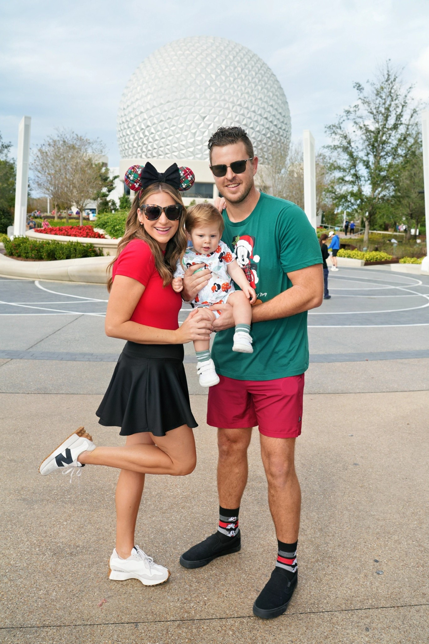 Family ootds for Christmas at Disney! I’m in a small top, medium skirt, sneakers, sunglasses from Amazon - ears and Storms outfit are Etsy! What to wear to Walt Disney world at Christmas 

#LTKHoliday #LTKTravel #LTKootd