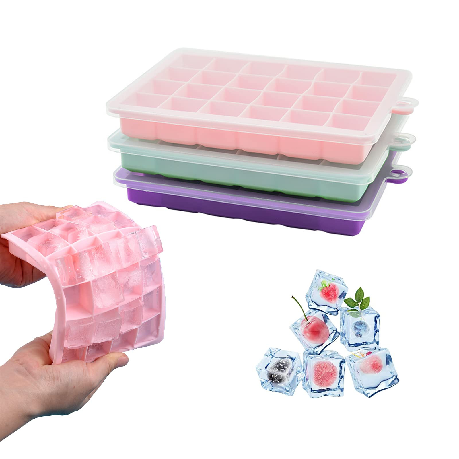 Ice Cube Tray, 3 Pack Silicone Ice Cube Molds, Ice Cube Trays, Silicone Ice Trays, Easier to Rele... | Amazon (US)