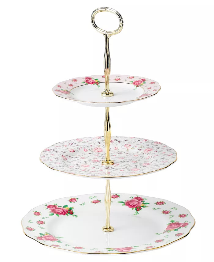 Royal Albert Old Country Roses White Vintage 3 Tier Cake Plate - Macy's | Macy's