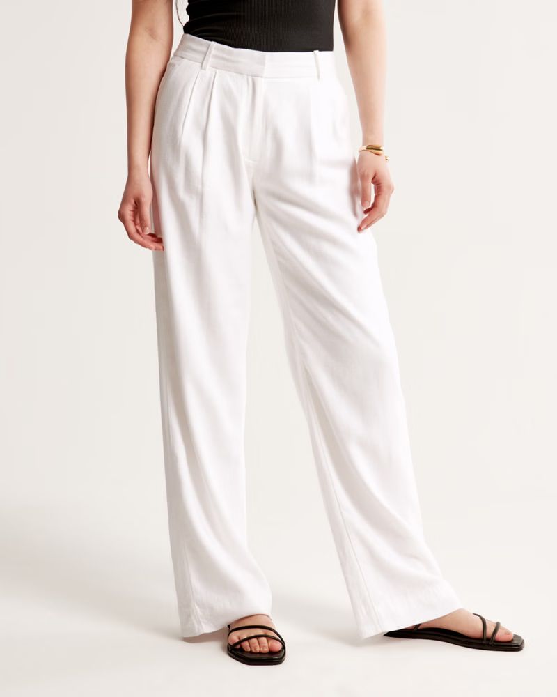 Women's A&F Sloane Low Rise Tailored Linen-Blend Pant | Women's New Arrivals | Abercrombie.com | Abercrombie & Fitch (US)