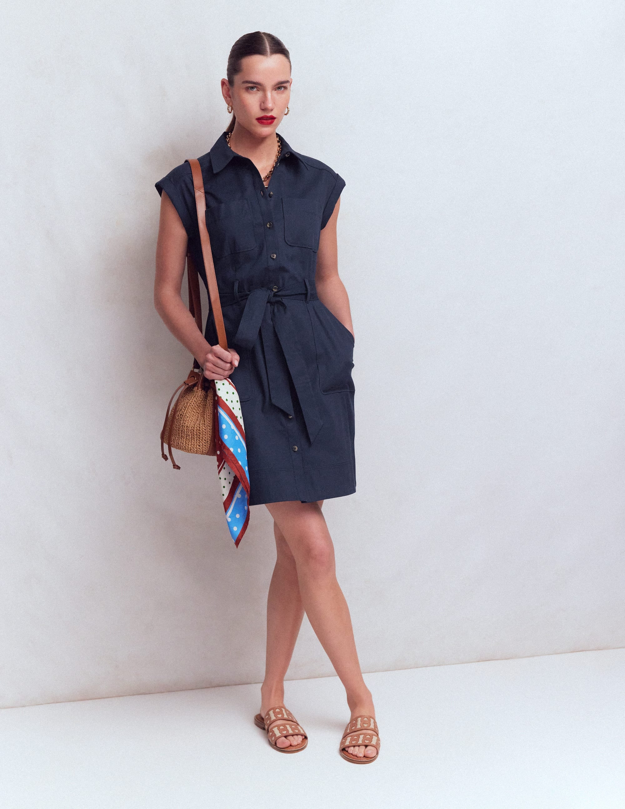 Short Belted Shirt Dress-Navy | Boden (US)