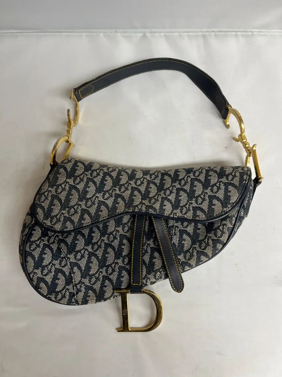 Christian Dior Trotter Saddle Handbag Purse Navy Canvas Leather RU1001 | eBay US