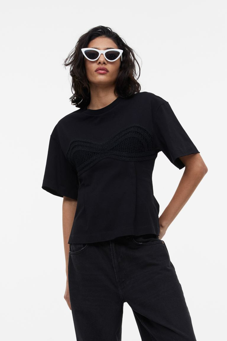 Crochet-detail T-shirt | H&M (UK, MY, IN, SG, PH, TW, HK)