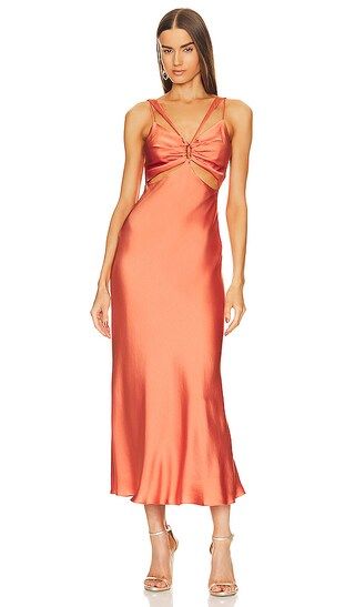 Josette Cut Out Draped Midi Dress in Coral | Revolve Clothing (Global)