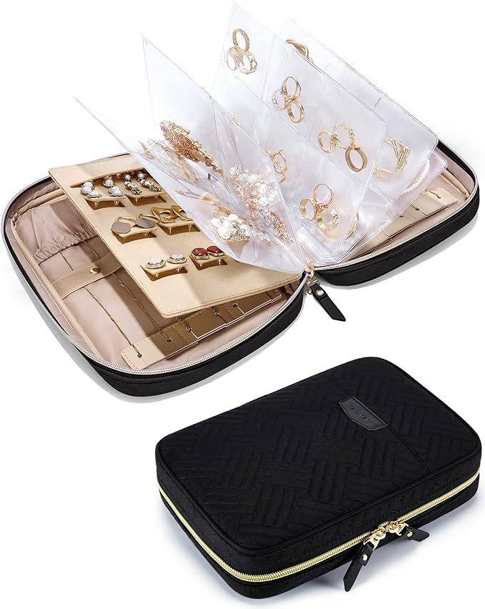 BAGSMART Jewelry Travel Organizer Case Transparent Storage Book Ring Binder Bags Clear Booklet Zi... | Amazon (US)