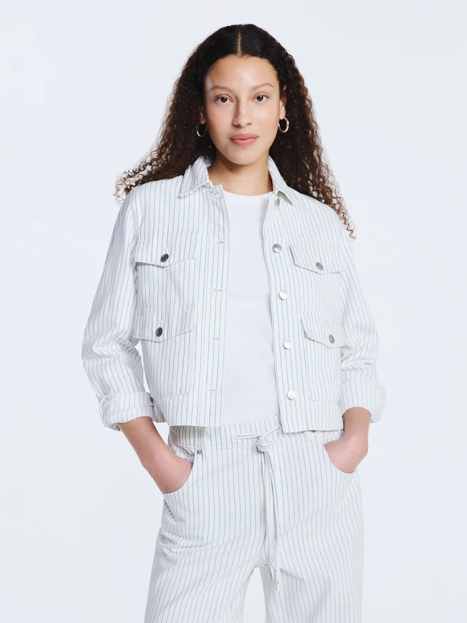 Free Assembly Women's Striped Denim Jacket, Sizes XS-XXL | Walmart (US)