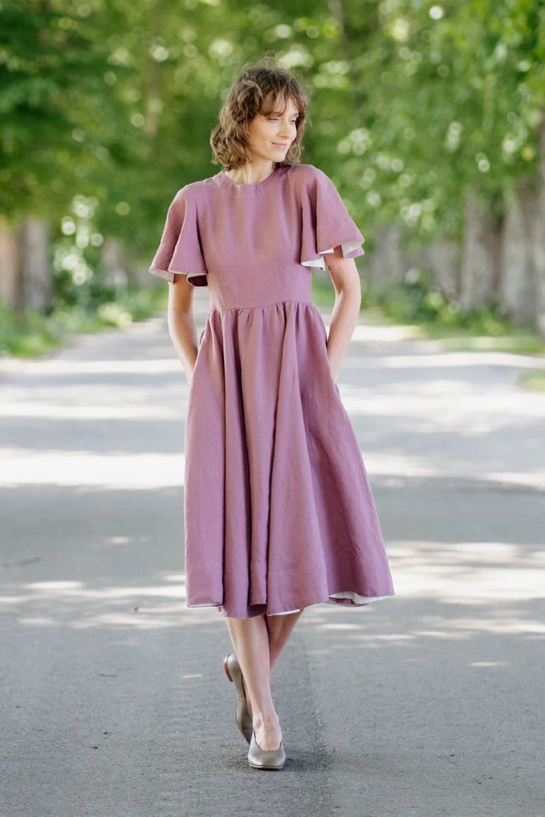Summer Linen Dress, Butterfly Sleeve Lilac Dress, Linen Dress, Renaissance Butterfly Sleeve Maxi ... | Etsy (US)