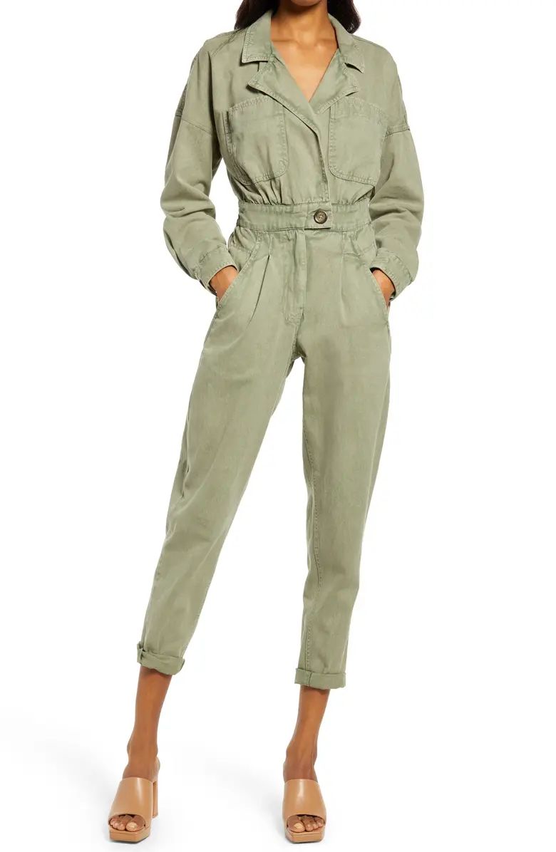 River Island Long Sleeve Cotton Twill Jumpsuit | Nordstrom | Nordstrom