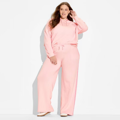 Women's Side Striped Fleece Graphic Sweatpants - Pink | Target