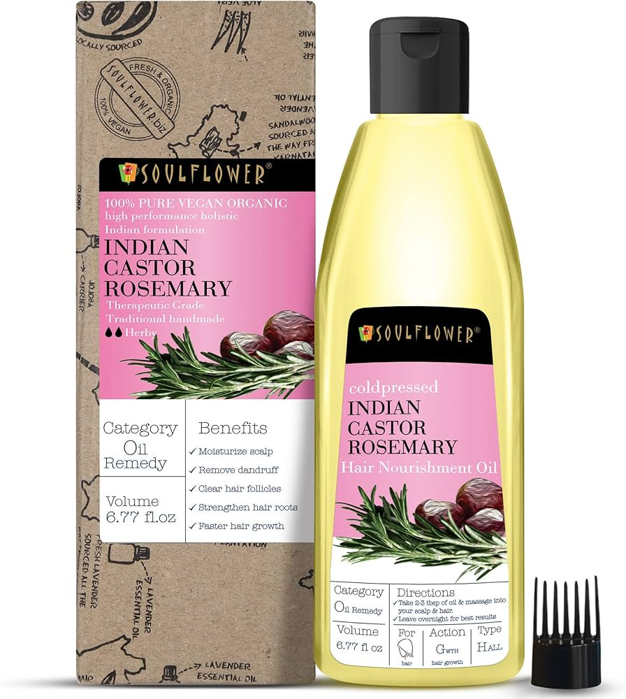 Soulflower Rosemary Castor Hair Oil for Hair Growth, Hairfall Control, For Dry, Damaged, Curly, C... | Amazon (US)