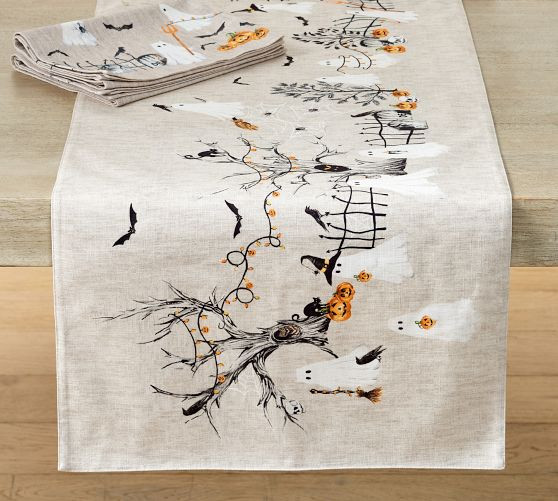 Scary Squad Organic Cotton Table Runner - Black | Pottery Barn (US)