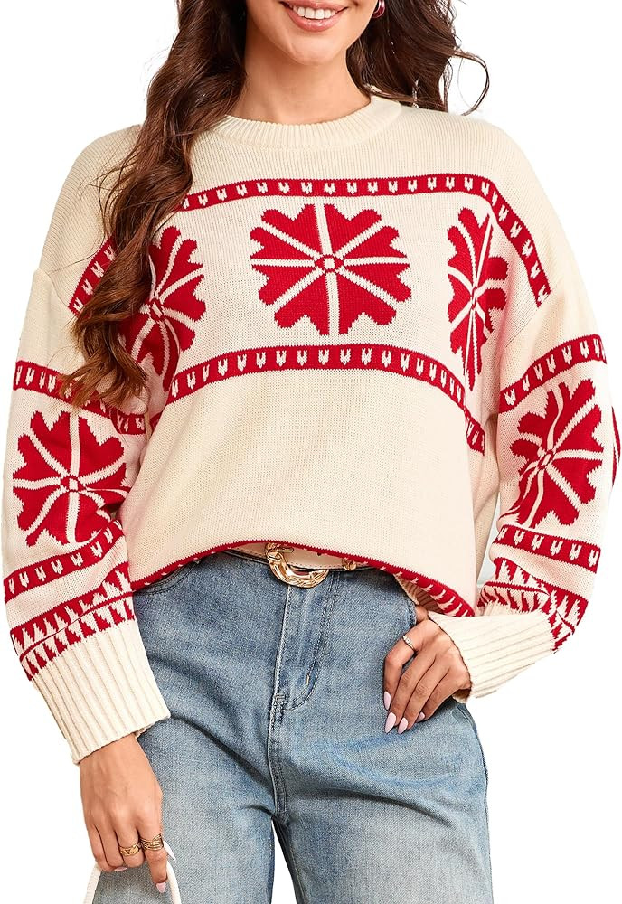Simplee Womens Christmas Ugly Sweater Long Sleeve Holiday Soft Knit Cute Lightweight Warm Crewnec... | Amazon (US)