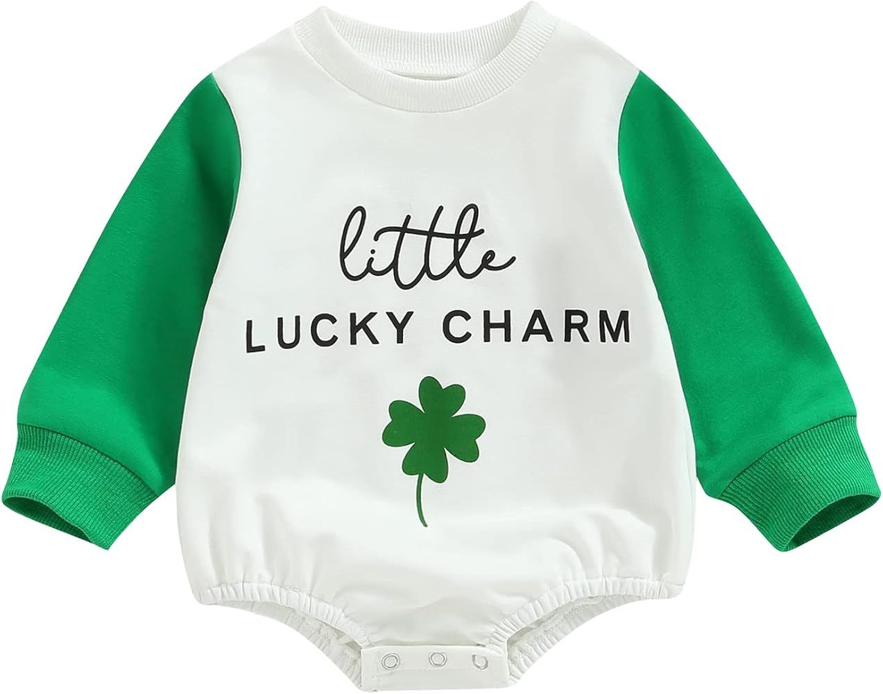 Chloefairy Newborn Baby Girl Boy St Patricks Day Outfit Little Lucky Charm Romper Sweatshirt Ones... | Amazon (US)
