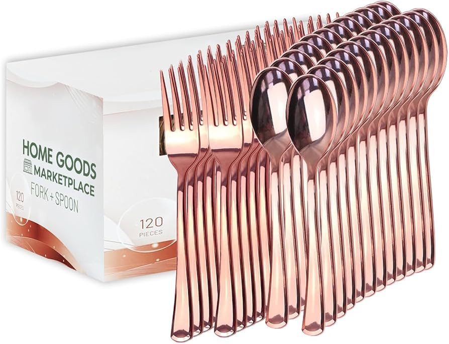 Rose Gold Disposable Cutlery Set, 120 Count Spoons + Forks | Amazon (US)