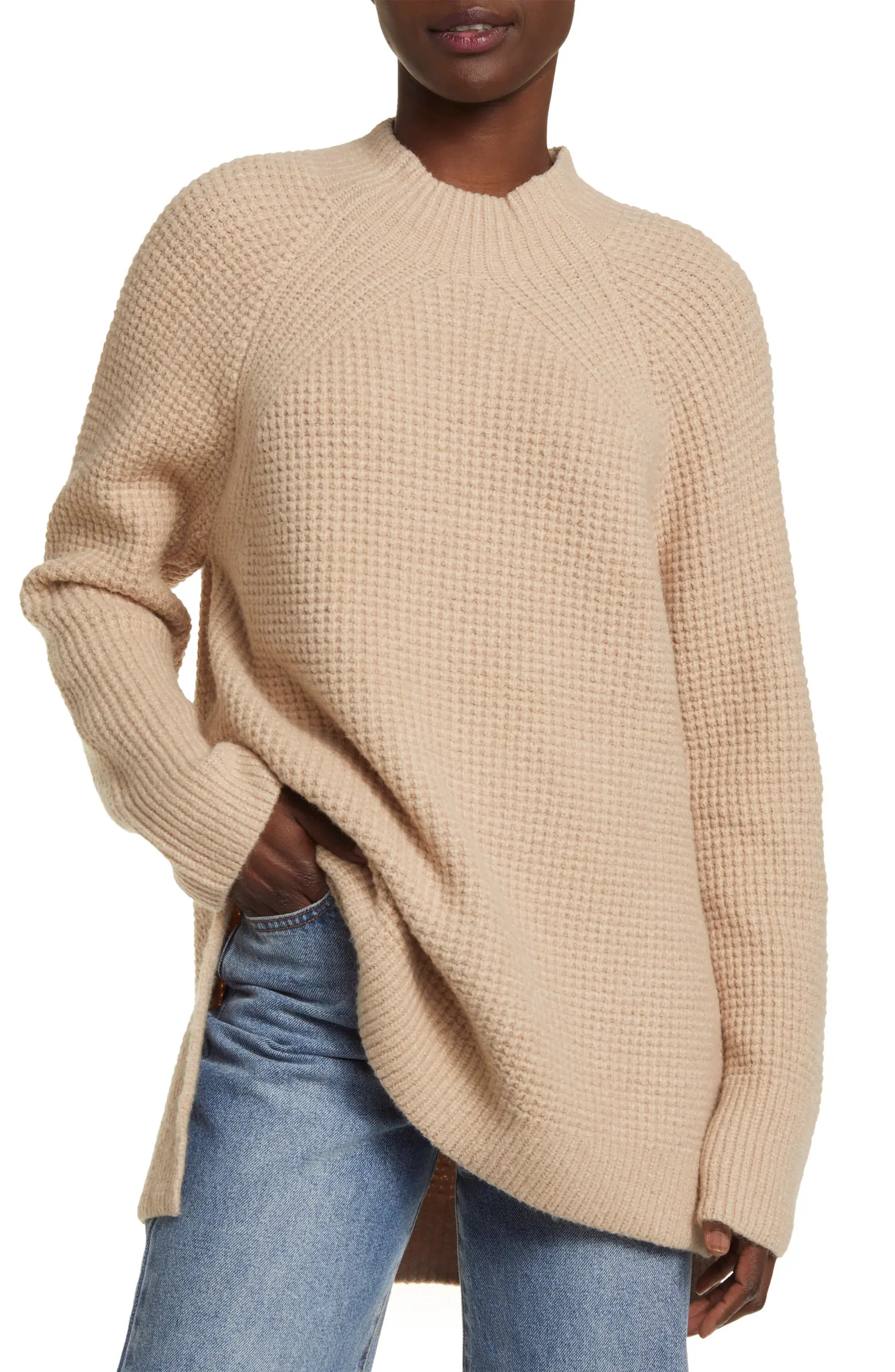 Mock Neck Waffle Knit Cotton Blend Sweater | Nordstrom