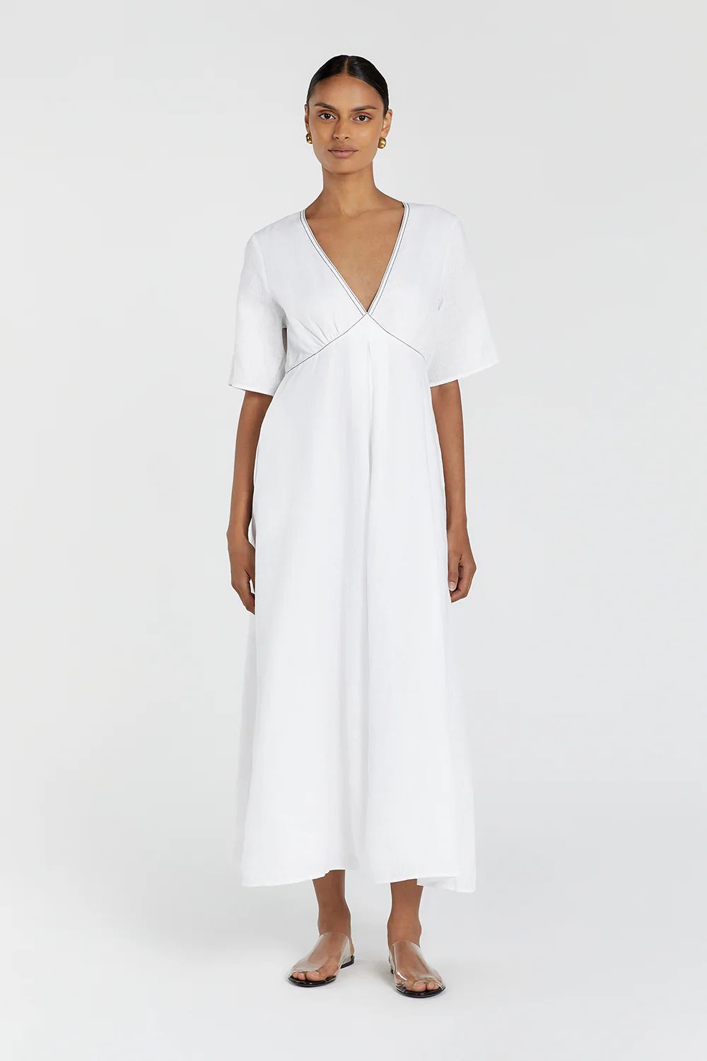 RHODES WHITE LINEN MIDI DRESS | DISSH