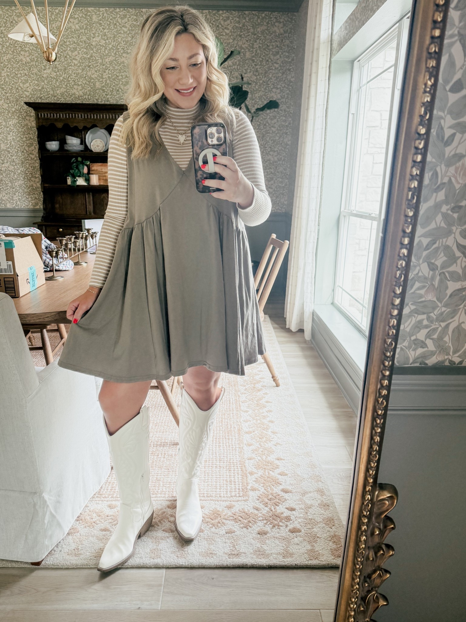 I wear this amazon dress all the time!!! So comfy! I got an XL for extra length! 

THEBLOOMINGNEST church outfit Sunday boots necklace 

#LTKSaleAlert #LTKSpringSale #LTKMidsize