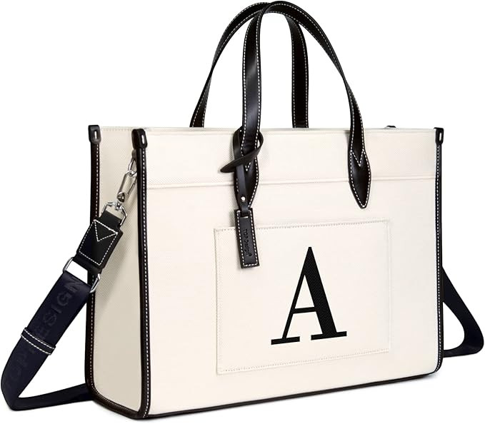 TOPDesign Initial Laptop Tote Bag for Women, Stylish Canvas Bag for 15.6 Inch Computer, Personali... | Amazon (US)