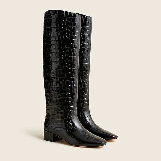 Roxie knee-high boots in croc-embossed leather | Fall Boots | Black Boots | J.Crew US