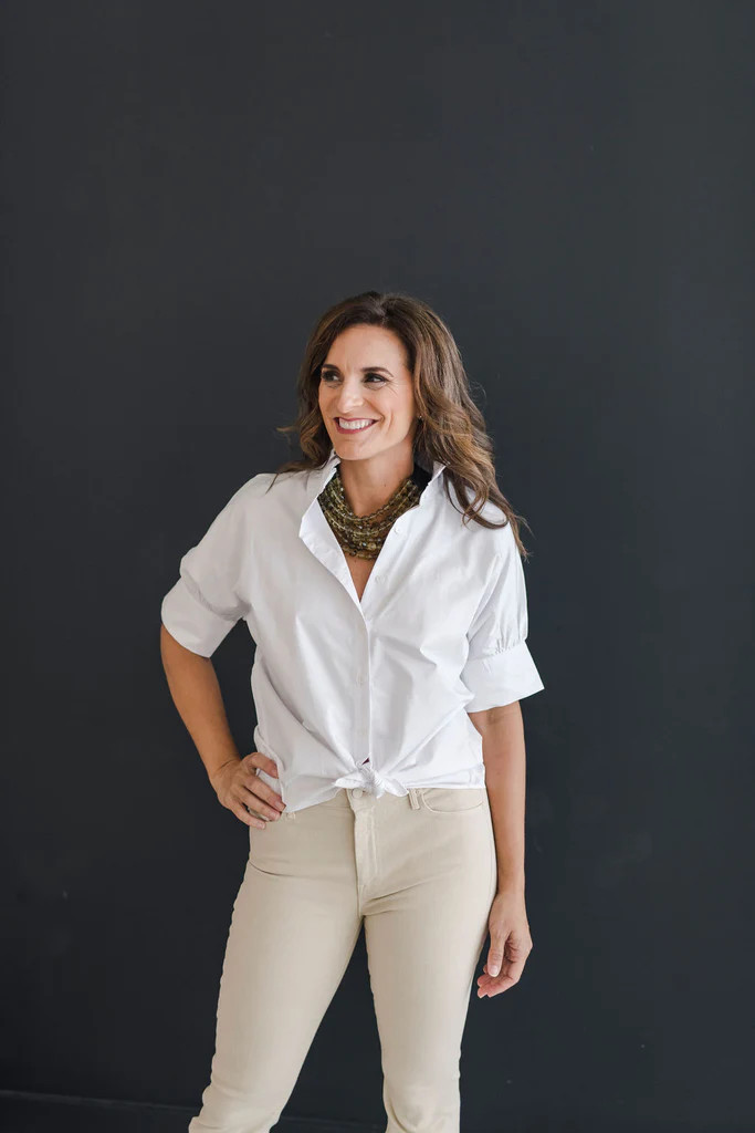 Short Sleeve Ruffle Shirt White | Heidi Houston