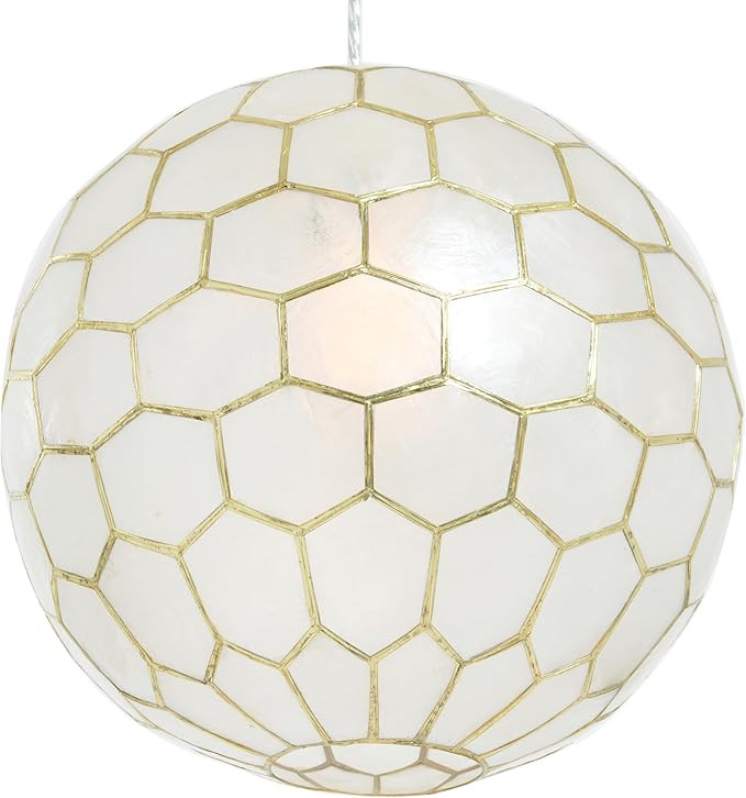 Creative Co-Op Gold Honeycomb Globe Pendant Light, Capiz White Seashells with Antique, 14" | Amazon (US)