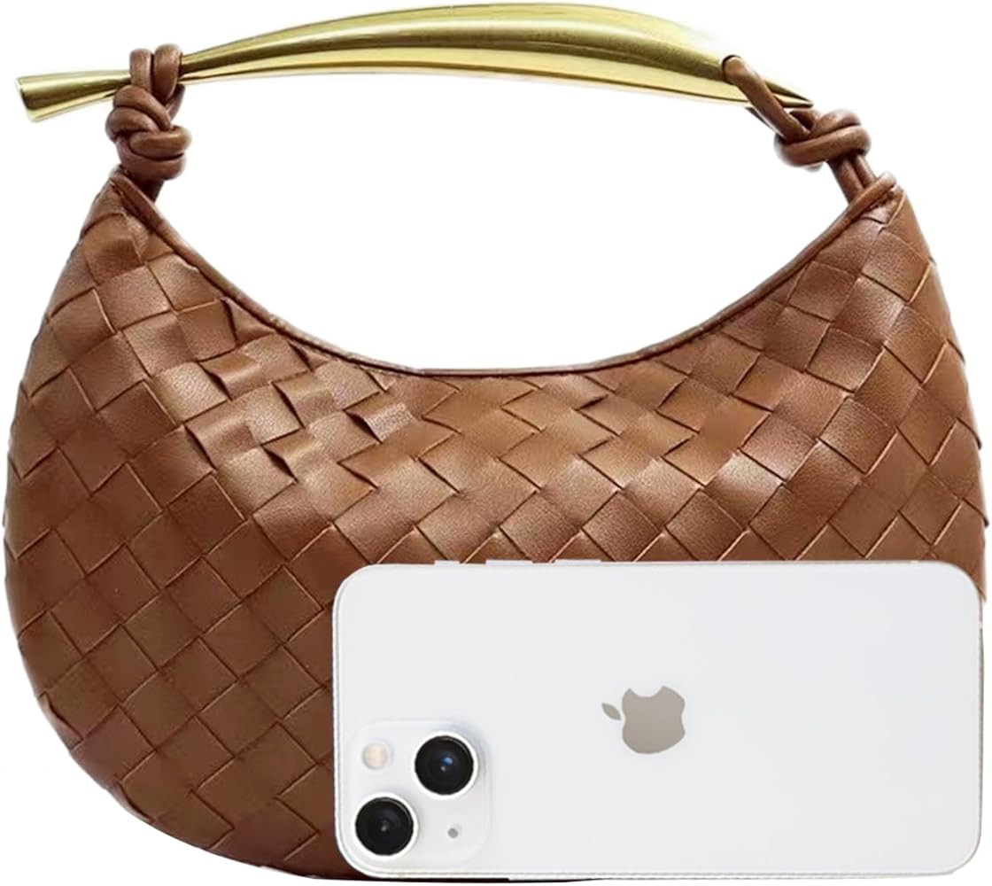 FEOFFS Woven Leather Hobe Dumpling Bag Dinner Handbag For Women Purse Hobo Bag Knotted Woven Clut... | Amazon (US)