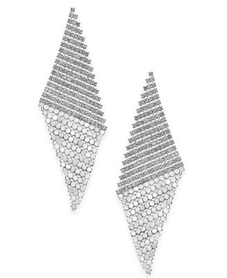 I.N.C. International Concepts Silver-Tone Pavè Triangular Mesh Statement Earrings, Created for M... | Macy's