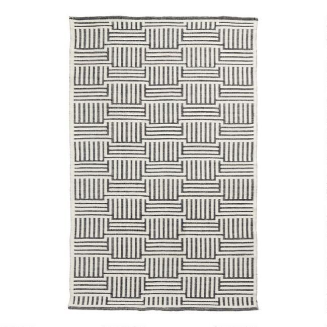 Black and White Geometric Woven Indoor Outdoor Rug | World Market