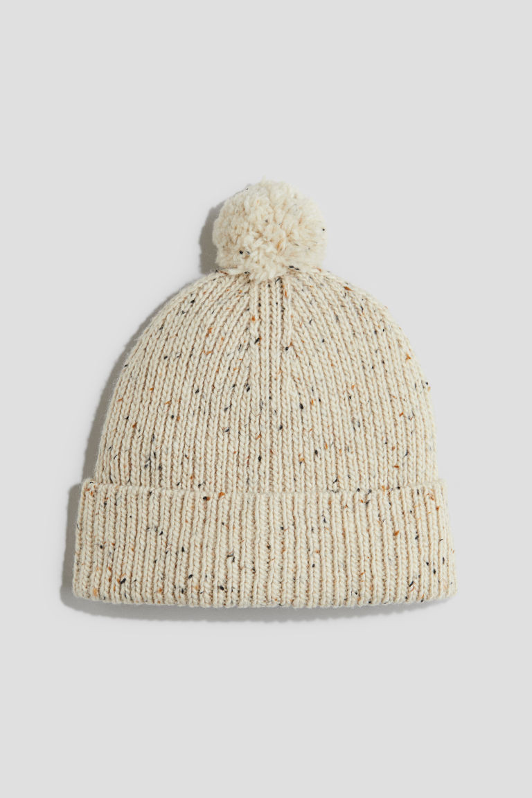 H & M - Rib-Knit Pompom Beanie - Beige | H&M (US + CA)