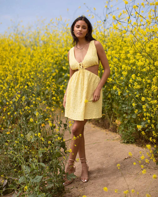 Brighten Up My Day Textured Cutout Mini Dress - Lemon | VICI