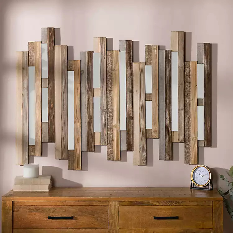 Natural Wooden Planks Mirrored Wall Plaque | Kirklands