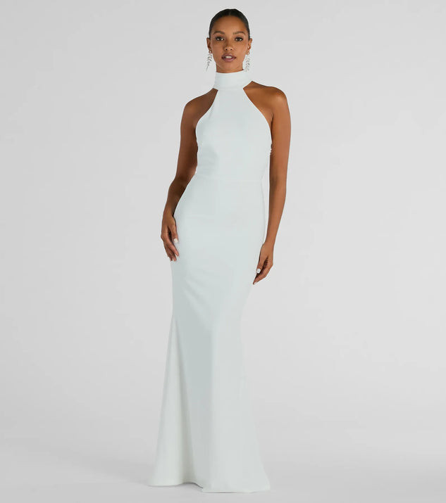 Maia Halter Faux Pearl Strap Crepe Mermaid Dress | Windsor Stores