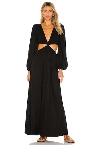 Indah Julie Solid Ruched Bodice Cutaway Maxi Dress in Black from Revolve.com | Revolve Clothing (Global)